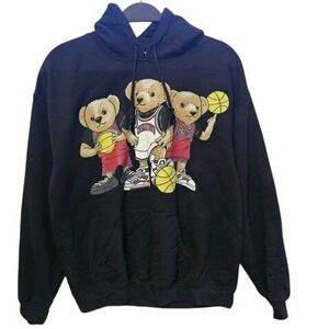Chinatown Market Mens Black Basketball Teddy Bear Graphic Pullover Hoodie Size M